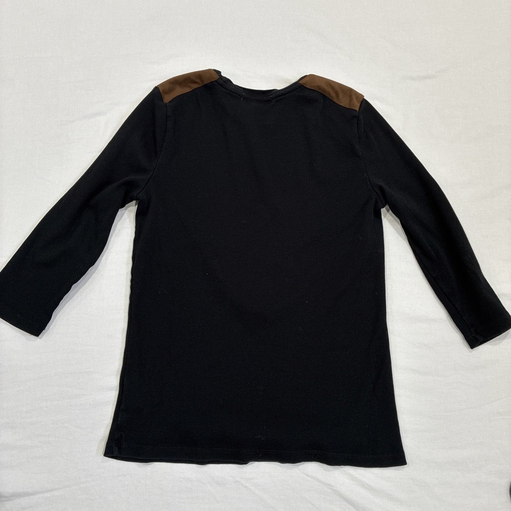 Lauren Ralph Lauren Women's "Suede" Trim Black Top Size Petite L Equestrian Barn - Picture 11 of 13